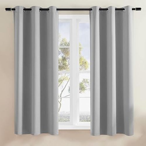 Rutterllow Blackout Curtains for Bedroom, Thermal Insulated Room Darkening Curtains 2 Panels for Living Room, Grommet Top (42x63 Inch, Light Grey)