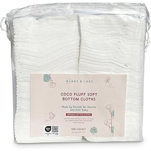 Organic Baby Cotton Wipes for Diaper Change and Baby Bath Time Thick and absorbent Soft Bottom Cloths 100% organic cotton dry pads for baby extra large jumbo size cotton wipe (100)