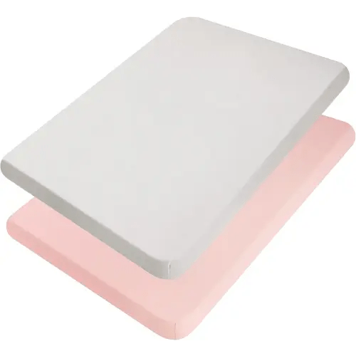 TILLYOU 2 Pack, Pack n Play Playard, Playpen Bedding Sheet for Baby, Light Gray & Peachy Pink