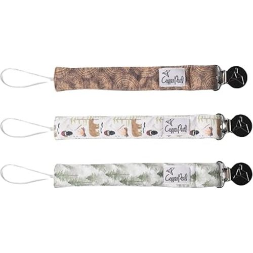 Copper Pearl Pacifier Clip 3-Pack: Premium Knit Binky Clips for Baby Girls and Boys - Stylish Stainless Steel Pacifier Holder Clip - Baby Pacifier Clips for No More Floor Drops - Lumberjack