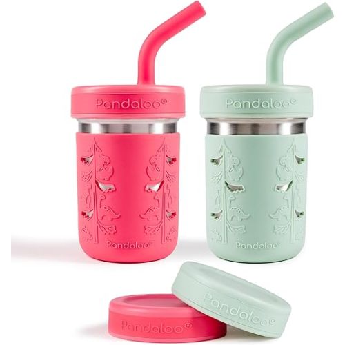 Pandaloo® Smoothie Cups for Kids - Stainless Steel Toddler Tumbler with Straw, Sippy Cup for Smoothies - BPA-Free, Toddler Snack Cups, 10 oz