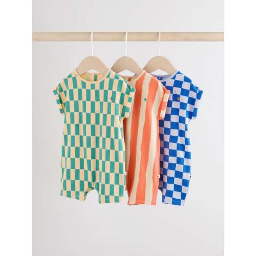 Bright Checkerboard Baby Rompers 3 Pack