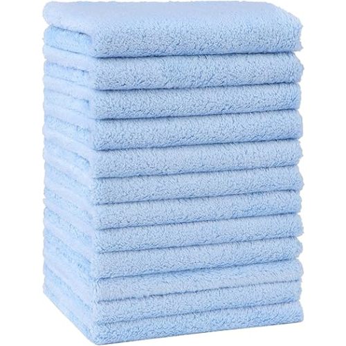 HOMEXCEL Baby Washcloths 12 Pack-Microfiber Coral Fleece Baby Bath Face Towel 7 x 9 Inch Extra Absorbent Soft Burp Cloth and Wash Cloths for Newborn-Infants and Toddlers-Gentle On Sensitive Skin,Blue