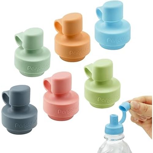PandaEar 6 Pack Silicone Water Bottle Cap, Baby No Spill Bottles Top Spout Adapter for Toddlers Kids, BPA Free & Leak-Proof