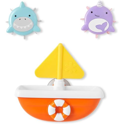 Skip Hop Zoo Baby Bath Toy, Tip & Spin Boat, Shark/Narwhal