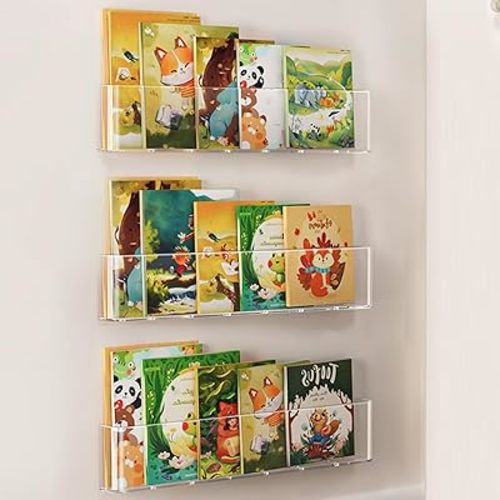 3Pack Floating Book Shelves for Wall,17.7Inches Invisible Bookshelf, Wall Mounted Vinyl Record Shelves, Kids Book Organizer Shelf,Clear Floating Shelves Thickened Acrylic Bookshelf Nursery for Wall