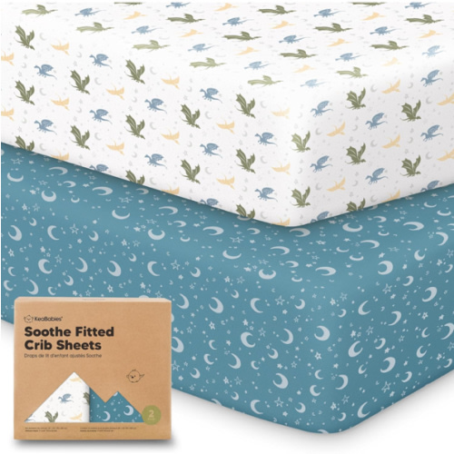 KeaBabies 2-Pack Organic Crib Sheets for Boys, Girls - 52x28 Fitted Crib Mattress Sheet Neutral, Breathable Jersey Cotton Cover for Baby Bed, Toddler Mattress, Soft & Cute Prints (Dragon Tale)