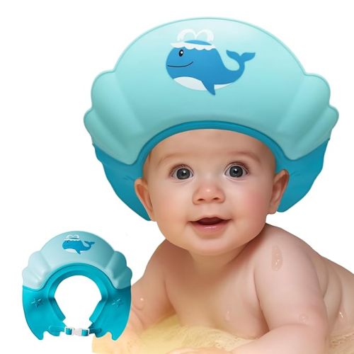 Baby Shower Cap Shield, Shower Cap for Kids, Visor Hat for Eye and Ear Protection for 0-9 Years Old Children,Cute whale shape Makes the Baby Bath More Fun (Blue)