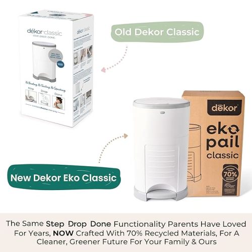 Diaper Dekor Classic Hands-Free Diaper Pail | White | Easiest to Use | Just Step – Drop – Done | Doesn’t Absorb Odors | 20 Second Bag Change | Most Economical Refill System