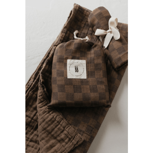 Muslin Crib Sheet | Faded Brown Checkerboard