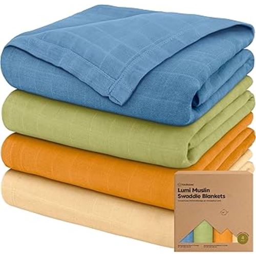 4-Pack Muslin Swaddle Blankets for Boys, Girls - Organic Baby Swaddles for Newborns, Soft & Breathable Receiving Baby Blankets for Girl, Boy, Neutral, Newborn Essentials Gift (Primeval)