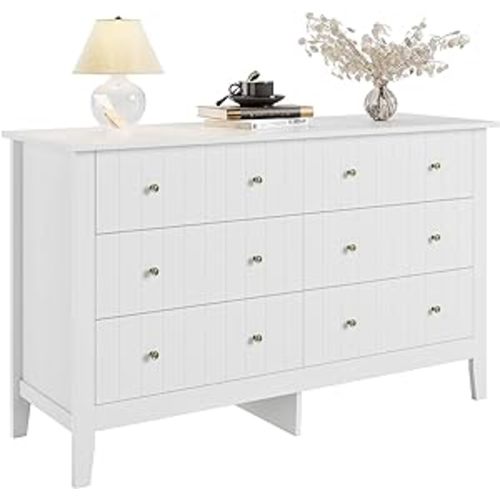 Amazon.com: FOTOSOK White Dresser, Chest of Drawers, Modern 6 Drawer Double Dresser with Deep Drawers, Wide Storage Organizer Cabinet for Living Room, Hallway : Home & Kitchen