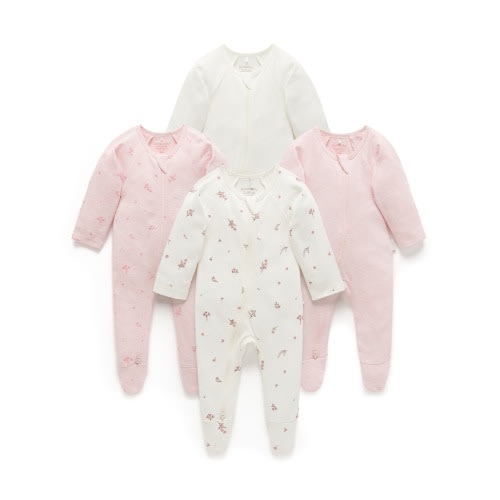 4 Pack Zip Growsuit - Vanilla Blossom Pack - Purebaby