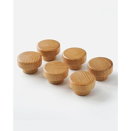 Elegant Natural Wooden Knobs for Dresser Drawers (Pack of 6) – Premium Quality, Easy to Install, Perfect for Cabinets, Drawers, Furniture Makeover – 40mm / 1-9/16" (Natural)