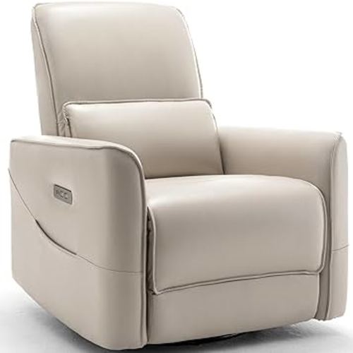 Swivel Recliner Chair, Glider Rocking Chair Nursery, Electric Rocking Recliner Chair of Faux Leather, Power Rocker Recliner Chair with Side Pockets and Type-C & USB Ports for Living Room