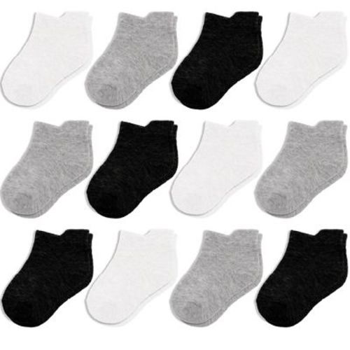 Cozyway Ankle Cotton Baby Socks - 12 Pack Stretch Baby Socks, Infant Socks, Black/White/Dark Gray, 6-12 Months, Unisex