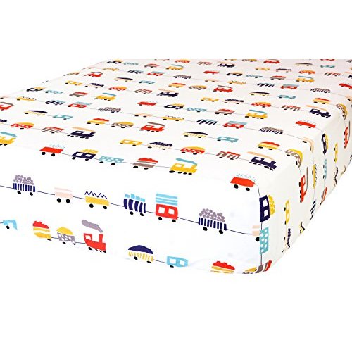 100% Cotton Fitted Crib Sheet - Premium Baby Bedding - Soft, Breathable & Durable - Trains Print