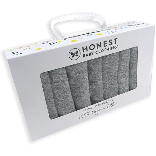 HonestBaby 10-Pack Organic Cotton Baby-Terry Wash Cloths, 10-Pack Grey Heather, One Size - 10-pack Grey Heather