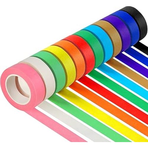 Guirnd 12PCS Colored Masking Tape, Kids Art Supplies, DIY Craft Tape, Colored Tape Rolls, Colored Painters Tape, 1.7cm x 12m (2/3In x 13Yards)