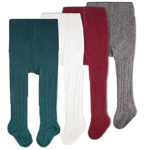 Cozyway Cable Knit Cotton Leggings/tights For Baby Girls, 4 Pack, White/green/dark Gray/burgundy, 0-6 Months Old