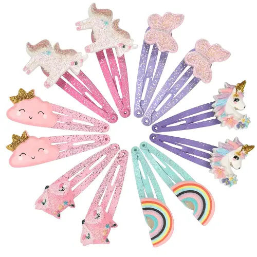 PinkSheep Unicorn Hair Clips Barrettes for Girls, 6 Pairs/12 Pack Fox Rainbow Cloud Shaped Hair Pins, Cute Hair Clips Metal Snap Barrettes Sparkly Hair Accessories For Baby Girls Teens Toddlers