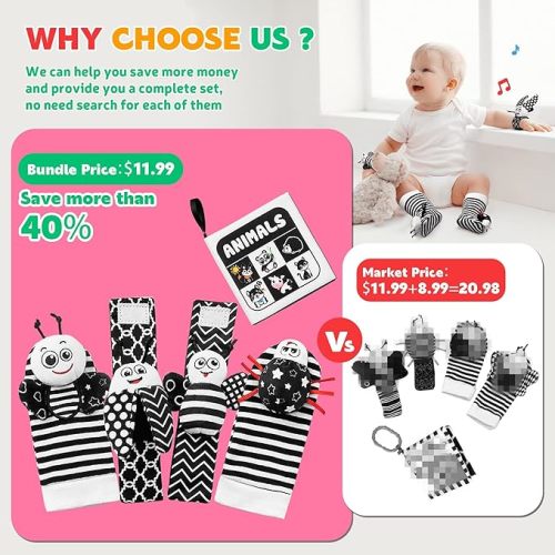 Baby Rattles Toys for 0-12 Month: Infant Toys 0-6 Months Baby Socks and Wrist Rattle Newborn Toys Baby Gifts for Boys and Girls - High Contrast Baby Toys for Newborn Infant Books Hand & Foot Toys