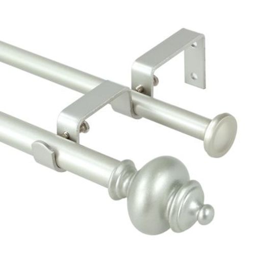 Urbanest Round Urn Adjustable Double Drapery Curtain Rod Set, 5-8" Pewter 48"-84"