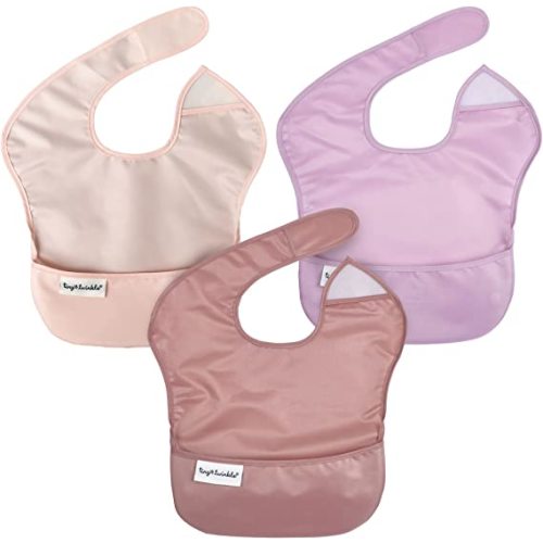 Tiny Twinkle Mess-Proof Baby Bib - Waterproof Bib for Baby Boy or Girl - PVC, BPA & Phthalate Free - Baby Food Bibs - 3 Pack - 3-pack Taupe, Rose