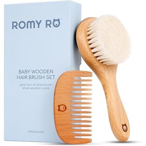 Hair Brush and Comb Set for Newborns & Toddlers - Ultra Soft Goat Hair Brush - Perfect Registry Gift