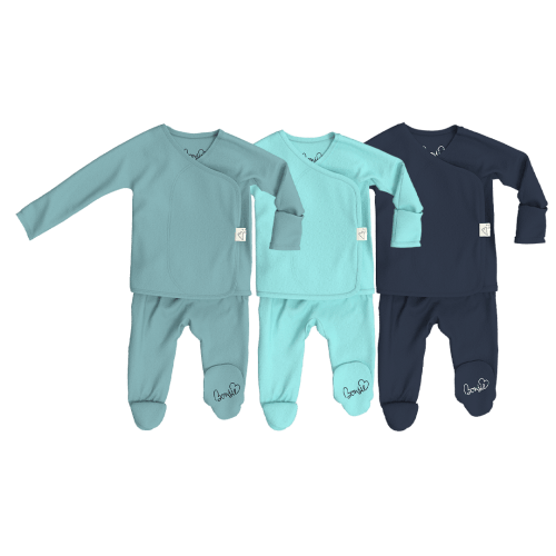 Baby Bundle Footie - Ripple, Tiny Tide + Midnight – Bonsie Skin to Skin Babywear