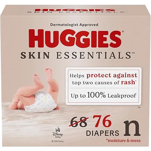 Huggies Size Newborn Diapers, Skin Essentials Baby Diapers, Size Newborn (6-9 lbs), 76 Count