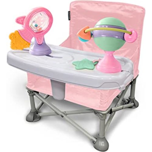 Summer Infant Pop ‘N Sit Eat ‘N Play (Pink) Baby Pop Up Chair for Meals and Playtime with Removable Tray and Toys, Portable Booster Folds for Travel