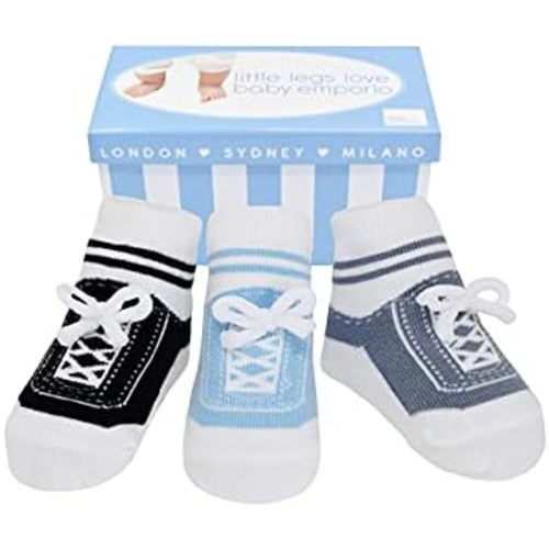 Baby Boy Socks with Sneaker Shoe Look-Non-slip Gripper Soles-3 or 6 Pairs-Cotton-Gift Packaged-Baby Shower-Faux Shoelaces