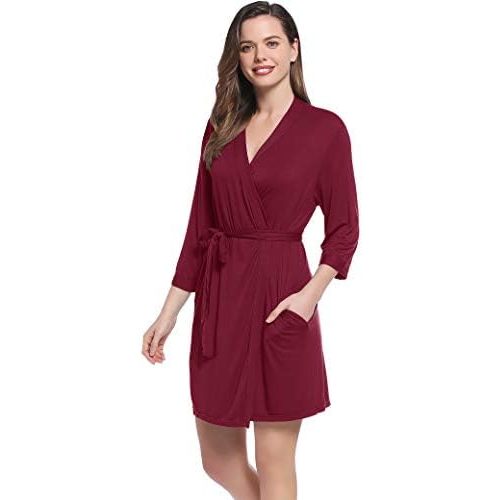 Lightweight Travel Jersey Robe Bamboo Viscose Short Thin Bathrobe for Women