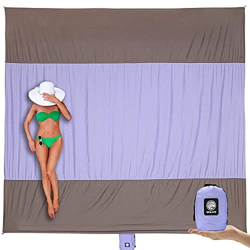 Wekapo Beach Blanket Sandproof, Extra Large Beach Mat, Big & Compact Sand Free Mat Quick Drying, Lightweight & Durable with 6 Stakes & 4 Corner Pockets