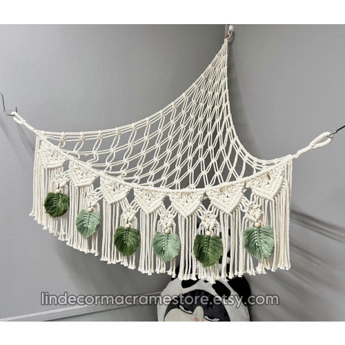 Boho Stuffed Animal Toy Hammock, Hanging Toy Net, Macrame Toy Organization, Crochet Corner Hammock, Toy Holder, Kids Room Toy Storage Gift