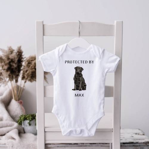 Black Lab Bodysuit, Labrador Retriever, Dog Shirt, Dog Shirt for Kids, New Baby Gift, Baby Boy, Gift for New Baby, Dog Lovers,  Protected By