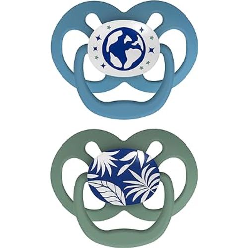Dr. Brown's Advantage Glow-in-the-Dark Baby Pacifier, Fully Symmetrical Soother with Soft Silicone Bulb, Blue Nature, 6-18m, BPA Free, 2 Pack