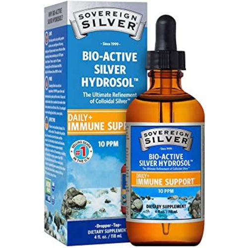 Sovereign Silver Bio-Active Silver Hydrosol for Immune Support - Colloidal Silver Liquid - 10 ppm, 4oz (118mL) - Dropper