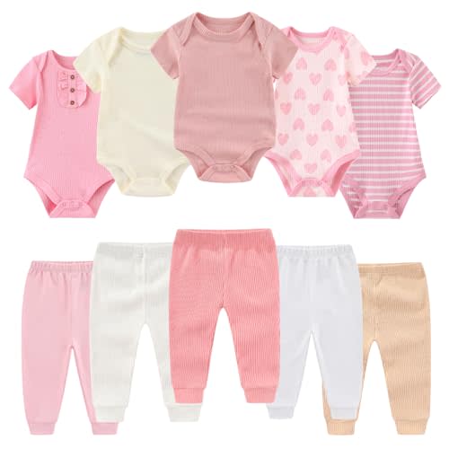 BIGBIGKISS Baby Bodysuit and Pant Set 10 Pack Cotton Newborn Baby Boy Girl Clothes Outfits