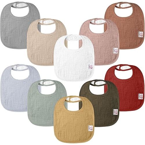 10Pack Muslin Baby Bibs 100% Cotton Baby Drool Bibs for Unisex Baby Toddlers Newborns Drooling Teething