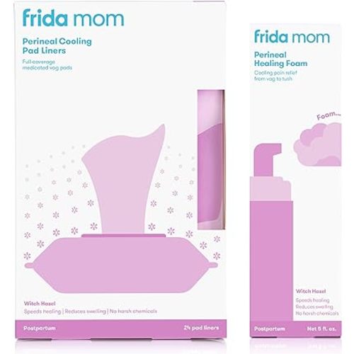 Frida Mom Perineal Medicated Witch Hazel Healing Foam + Witch Hazel Pad Liners for Postpartum Care | Speeds Healing and Reduces Swelling for Perineal Area