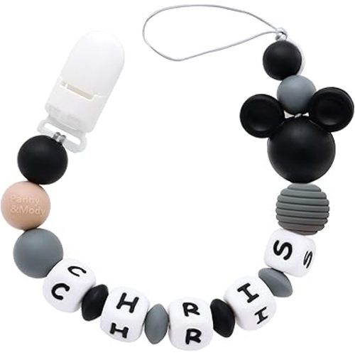 Personalized Pacifier Clip with Name, Customizable Mouse Pacifier Leash for Baby, Universally Fit All Pacifiers (Black)