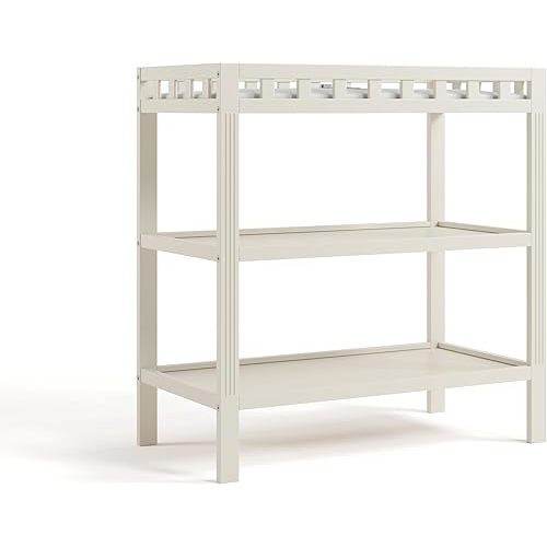 Storkcraft Morningside Changing Table (Frosted Oat) – GREENGUARD Gold Certified Baby Changing Table, Includes Waterproof Diaper Changing Pad, Easy 30-Minute Assembly, 2 Open Shelves for Storage