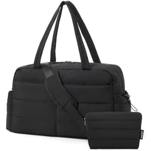 BAGSMART Travel Duffle Bag Gym Bag for Women, 31L Puffer Tote Bag Quilted Laptop Carry on, Weekender Overnight Bag Organizer Duffel Bag for Travel, Black
