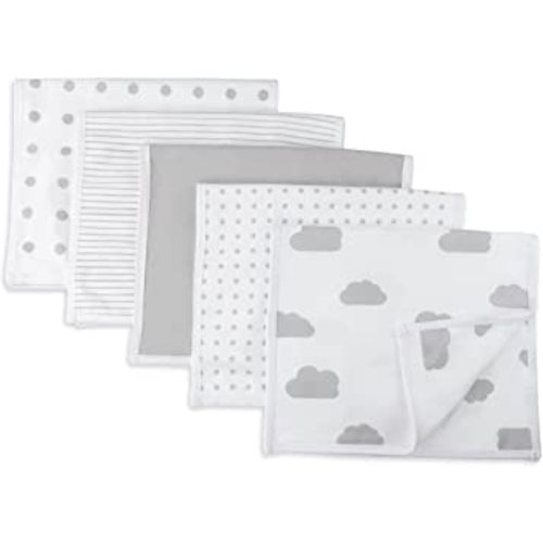 Ely's & Co. Baby Burp Cloth,Waterproof Reversible Jersey Cotton Large Burp Cloths, Cloth Diapers 20" x 12" 5 Pack Grey Combo for Baby Boy or Baby Girl