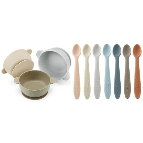 PandaEar 3 Pack Baby Bowls & 7 Pack Silicone Baby Feeding Spoons