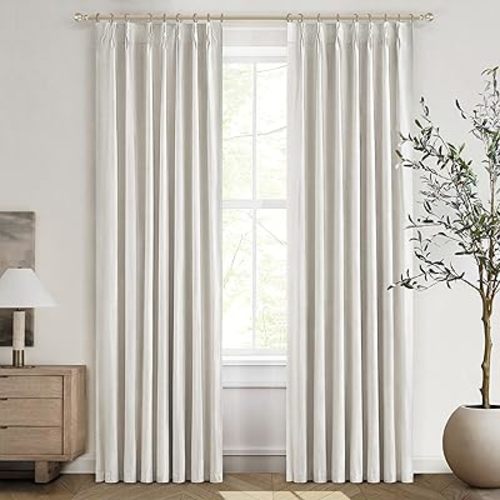 Birch Drapes 84 Inch Length 2 Panels Set, Linen Pinch Pleated Curtains for Bedroom Windows Energy Efficient Thermal Lined Rustic Country Blackout Curtains for Living Room with Rings/Pencil Pleat 7ft