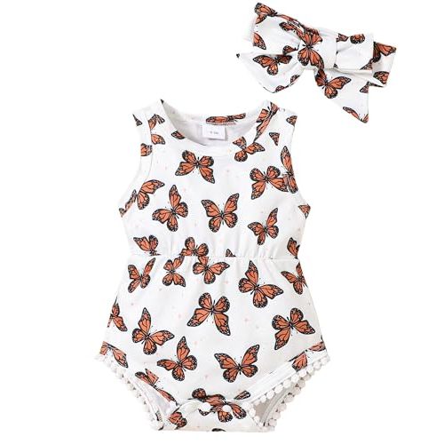 Mioglrie Baby Girl Clothes Newborn Girl Clothes Summer Infant Baby Girl Outfits Romper Headband Clothing Sets