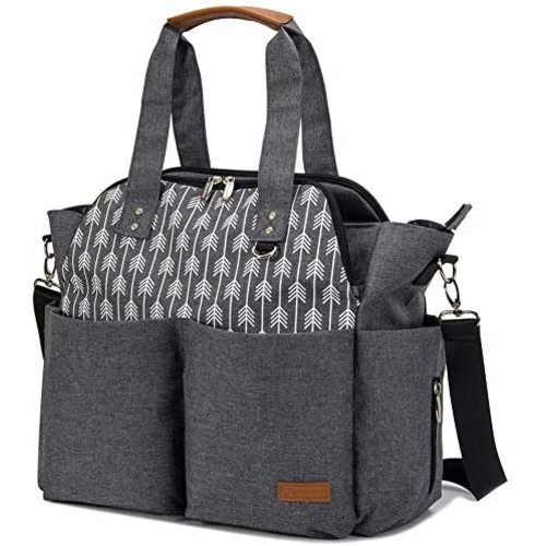Lekebaby Diaper Bag Tote Baby Bags for Mom, Large Diaper Bags Travel Diaper Tote Messenger Purse Satchel Grey, Arrow Print